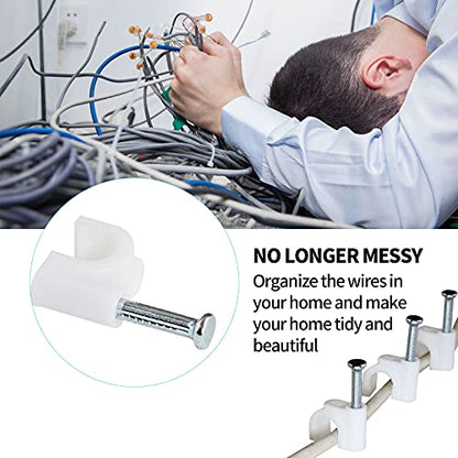 Bonsicoky 100Pcs Nail Cable Clips with Steel Nail, 6mm White Cable Wire Management Clips for Ethernet Cable, Telephone Cable, TV Wire Cable, Print Cable