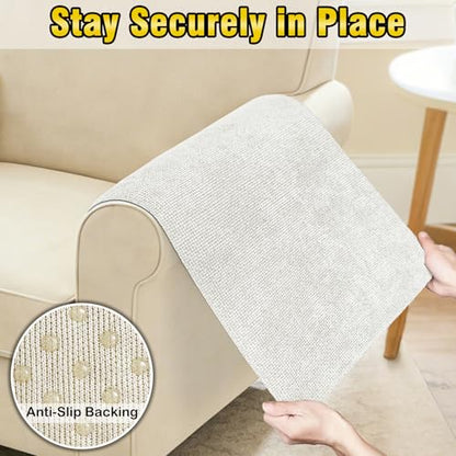 Couch Arm Covers, Sofa Arm Covers, Waterproof Armrest Cover for Sofa, Loveseat, Armchair, Anti-Slip Recliner Arm Cover, Headrest Cover, Arm Chair Covers Set of 2 (Cream, 22"×18") - color: Cream, size: 22" x 18" - 2 pcs