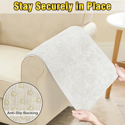 Couch Arm Covers, Sofa Arm Covers, Waterproof Armrest Cover for Sofa, Loveseat, Armchair, Anti-Slip Recliner Arm Cover, Headrest Cover, Arm Chair Covers Set of 2 (Cream, 24"×24") - color: Cream, size: 24" x 24" - 2 pcs