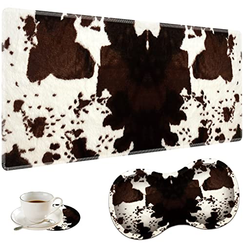 Large Gaming Mouse Pad + Mouse Wrist Rest Pad + Coaster Combination, 31.5 "x 11.8" Durable Non-Slip Extension Table Mat, Suitable for Office and Home, Cow Hide Print - color: Cow Hide Print