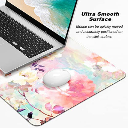 Extended Gaming Mouse Pad, XXL Large Desk Pad 30 x 14 Inch, Big Computer Keyboard Mousepad, Waterproof Mouse Mat with Stitched Edges and Non-Slip Base for Women Office Gaming, Flower - color: Flower