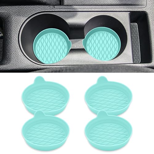 4PCS Car Cup Holder Coasters, Universal Silicone Non-Slip Insert Cup Coasters, Soft Wave Pattern Cup Holders, Car Interior Accessories for SUV, Truck, RV (Green) - color: Green