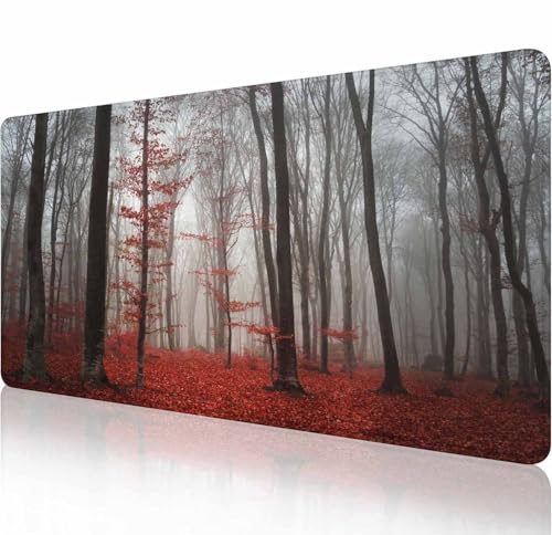 Gaming Mouse Pad Desk Pad,Extended Big Mouse Pad,31.5x11.8 Inch Long Computer Keyboard Mouse Mat Mousepad with Non-Slip Base and Stitched Edge for Gaming and Office Autumn Forest - color: Autumn Forest, size: 31.5L x 11.8W inches