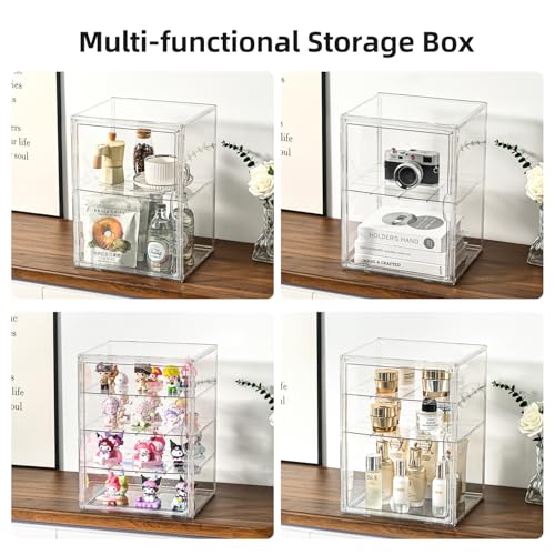 2 Pack 4 Tier Display Case for Collectibles,Clear Display Box with 3 Movable Plates ,Storage Container with Magnetic Door (XXL-4 Tier-2 Pack) - size: XXL-4 Tier-2 Pack
