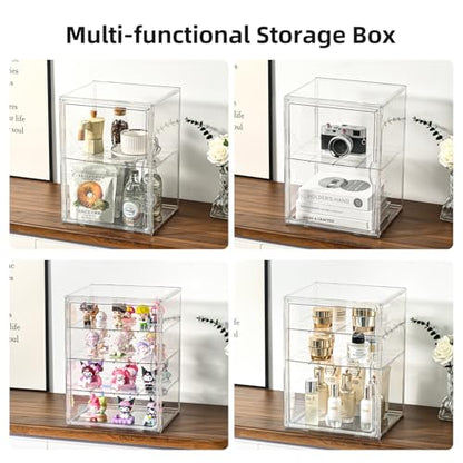 2 Pack 4 Tier Display Case for Collectibles,Clear Display Box with 3 Movable Plates ,Storage Container with Magnetic Door (XXL-4 Tier-2 Pack) - size: XXL-4 Tier-2 Pack