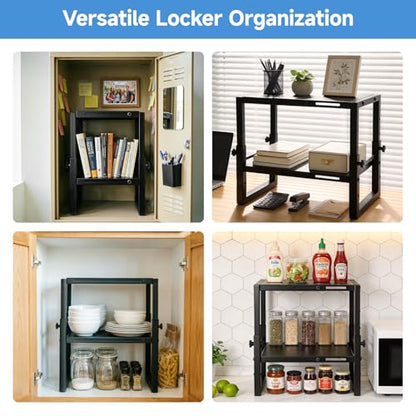 Locker Organizer Shelf, Adjustable Width and Height, Stackable Metal Locker Shelf,Locker Organizer Shelves Ideal for School, Office,Gym Lockers