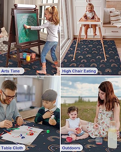 Blissful Diary Baby Splat Mat for Under High Chair, 50.4 x 50.4 Inch Wipeable Splash Mat, Waterproof and Washable, Anti-Slip Floor Protector, Retro Rainbow - color: Retro Rainbow