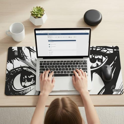 XL Anime Eyes Mouse Pad – Large Manga Girl Desk Mat 31.5x11.8 – Non-Slip, Water-Resistant, Stitched Edges – Aesthetic Japanese Gaming Mat - color: Anime, size: 31.5L x 11.8W inches
