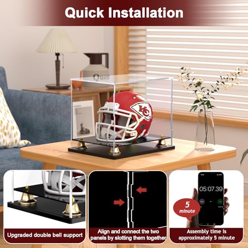 Mini Football Helmet Display Case Self-Assembly Dustproof Acrylic Display Case for Mini Football Helmet Baseball Motorcycle Helmet with Metal Bell Base (8.3x6.3x7.1 inch) - size: 8.3 x 6.3 x 7.1 inch