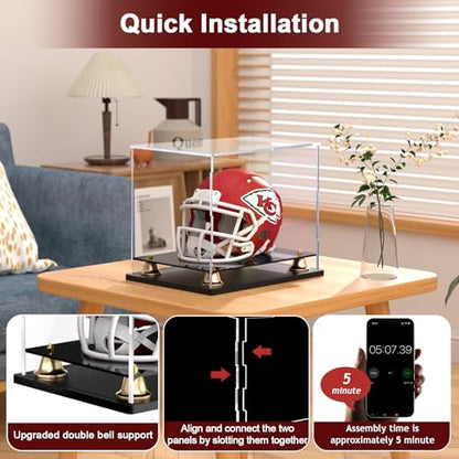 Mini Football Helmet Display Case Self-Assembly Dustproof Acrylic Display Case for Mini Football Helmet Baseball Motorcycle Helmet with Metal Bell Base (8.3x6.3x7.1 inch) - size: 8.3 x 6.3 x 7.1 inch