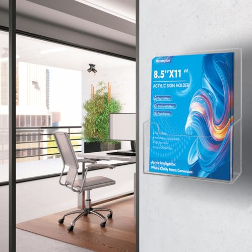 Acrylic Sign Holder, Clear Wall Mount & Desktop Brochure Display Stand | 4 Pack | 3mm Thick | Detachable Magnetic Rod | Fits Journals, Booklets, Document | For Hotel, Classroom, Office, Showroom - color: 4 Pack, size: 8.5*11 inch