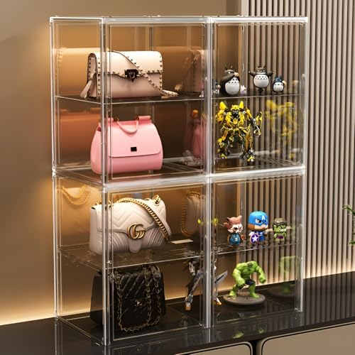 GUDEMAY Large Clear Stackable Acrylic Storage Bins with Door, Dustproof Figure Collectibles Display Case, Football & Motorcycle Helmet Showcase, Basketball, Sports Memorabilia Organizer (XL, Count, 3) - size: XL