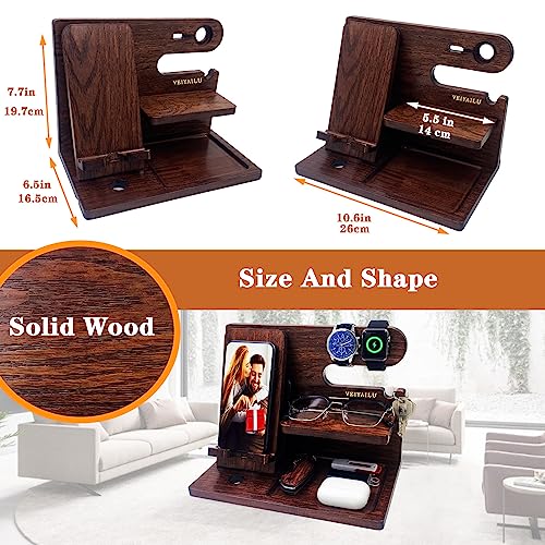 VEIYAILU Gifts for Men Women Brother Boss Boyfriend Him Nightstand Organizer Gifts for Dad from Daughter Son Wood Phone Docking Station (Dark Brown) - color: dark brown