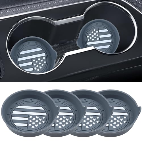 Amooca Car Cup Coaster Universal Non-Slip Silicone Cup Holder Insert Car Interior Accessories for Drink American Flag US Flag 4 Pack Grey - color: Grey American Flag, size: 4 Pack