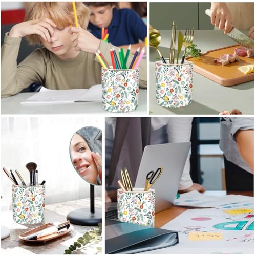 Desk Pen and Pencil Holder, Ceramic Multifunctional Organizer for Home, Office, and School, Green Floral Pattern - color: Green Floral Pattern