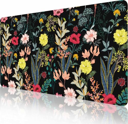 Large Gaming Mouse Pad with Stitched Edges, Blooming Flower Desk Mat, Extended XL Keyboard Pad, Non-Slip Rubber Base Desk Pad for Keyboard and Mouse, 31.5X15.7 inch - color: Blooming Flower, size: 31.5L x 15.7W inches