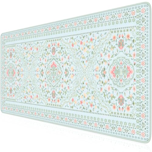 HAOCOO Light Green Computer Pad for Women, Cute Desk Mat with Stitched Edges,Waterproof 35.4" x 15.7" Big Mouse Pad, Anti-Slip Drom Topper Matt, Desk Protector Office Decor - color: Mint Green, size: 35.4" x 15.7"
