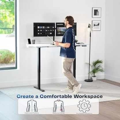 VIVO White 60 x 30 in Stand Up Desk, DESK-KIT-1B6-P3W | Electric, Holds 220 lbs, Sit Stand, Height Adjustable Table, Cable Tray, Full-Size Mouse Pad, Office Furniture, Black Frame - color: White Top / Black Frame, size: 60 x 30