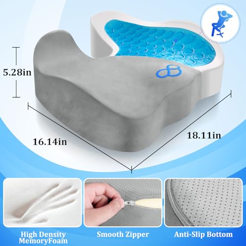 CushyOasis Seat Cushion, Chair Cushions, Office Chair Cushions, Anti-Slip Bottom & Removable Cover Tailbone Pain Relief Cushion, Memory Foam Seat Cushion, 5.28 in Thick (Light Grey) - color: Light Grey, size: X-Large