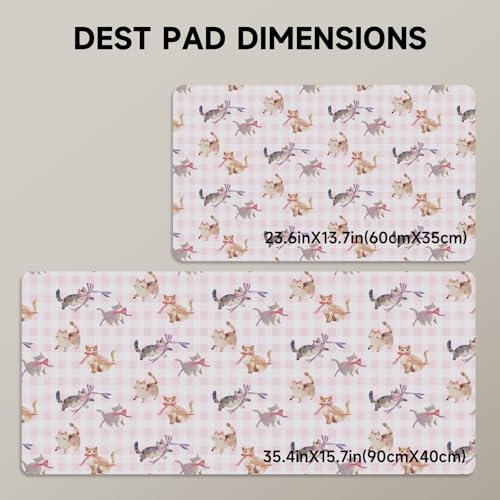 AUPET PU Leather Desk Pad Protector Blotter, Animal 35 x 17in Large Mouse Pad,Cute Office Desk Mat,Waterproof Non-Slip Desk Writing Drawing Pad for Office Home Game (Cats with Bow tie) - color: Cats With Bow Tie