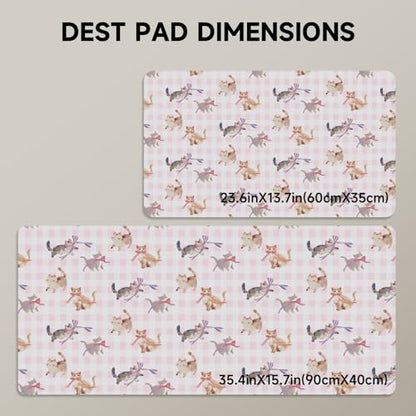 AUPET PU Leather Desk Pad Protector Blotter, Animal 35 x 17in Large Mouse Pad,Cute Office Desk Mat,Waterproof Non-Slip Desk Writing Drawing Pad for Office Home Game (Cats with Bow tie) - color: Cats With Bow Tie