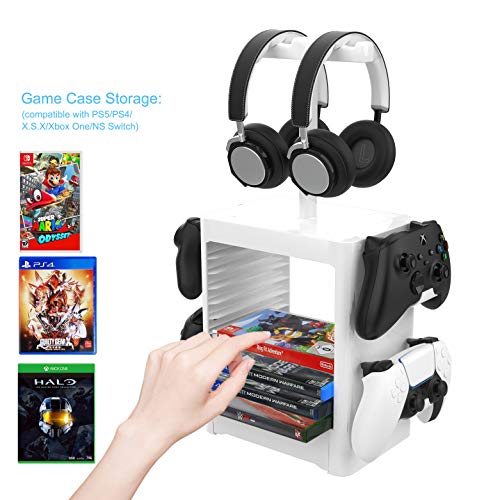 Multifunctional Game Disk Storage Tower Holder,Game Disk Rack and Controller/Headset Stand Holder Compatible with Xbox Series X/Nintendo Switch/PS5/PS4-White - color: white
