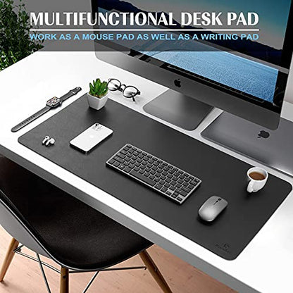 K KNODEL Large Office Leather Desk Mat, Mouse and Keyboard Pad, Computer and Laptop Mat, Desktop Protector and Cover, Writing Pad and Blotter (35.4"x17", Black) - color: Black, size: 35.4" x 17"