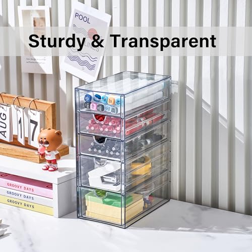 Prsildan Hair Accessories Organizer Acrylic Drawer with 5 Small Drawers | Clear, For Bathroom Vanity Office Desk, Jewelry Makeup Storage - style: 5 Drawers