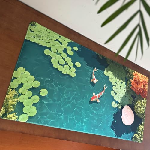 Japanese Koi Fish Desk Mat Pad XXL Large Lofi Serene Pond Playmat Gaming Mouse Pad Desktop Mat for Office,Computer,Keyboard,Laptop and Home 31.5 X 15.7inch - color: A7- Koi Fish