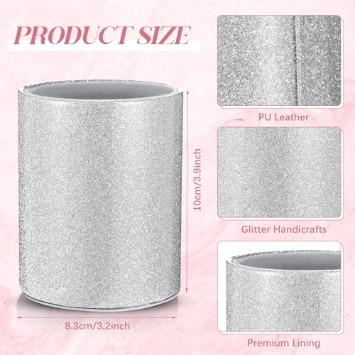 Sabary 8 Pcs Silver Pens with Pen Holder for Desk Glitter Crystal Diamond Cute Ballpoint Fancy Pencil Holder Bling Desk Organizer for Women Girls School Office Supplies Wedding Graduation Gifts - color: Silver
