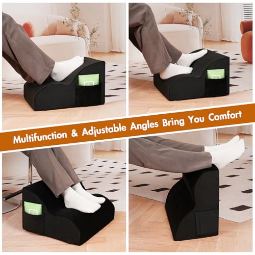 Echaprey Foot Rest for Under Desk at Work,Adjustable Under Desk Footrest Multifunctional 3-Tier Foot Stool with Non-Slip Base and Washable Cover Ergonomic Foot Stool for Office,Home,Car,Travel (Black) - color: Black