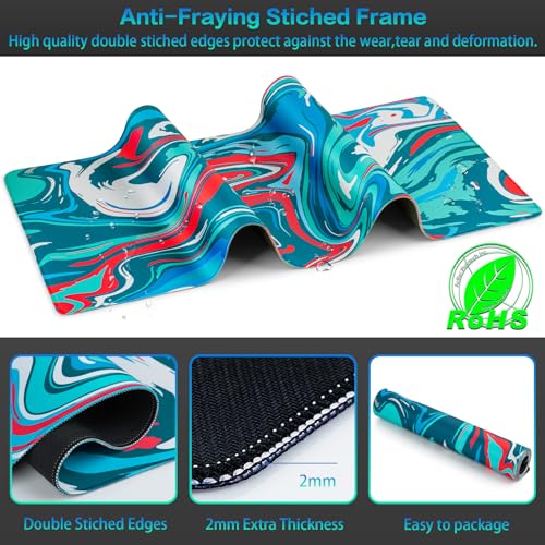 Canjoy Gaming Mouse Pad, Fluid Pattern Mouse Pad 31.5x11.8inch Large Extended Computer Mouse Mat Keyboard Full Desk Mousepad for Gaming, Office, Home - color: Blue-Red Fluid, size: 800*300mm