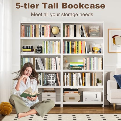 5 Tiers Metal White Bookshelf - 69.3" Tall Bookcase, Display Storage Shelves with Bookend, Heavy Duty Steel Bookshelves for Living Room, Bedroom, Study (White) - color: White-5 Tier