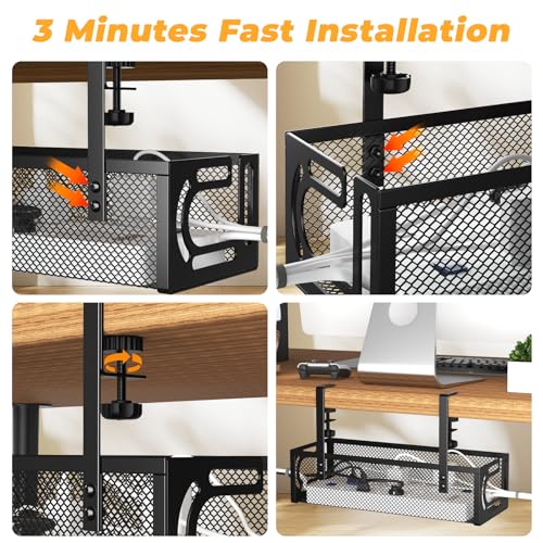 Under Desk Cable Management Tray, 15.7'' No Drill Steel Desk Cable Organizers, Wire Management Tray Cable Management Rack (1 Pack-Black) - color: 1 Pack-15.7"-Black