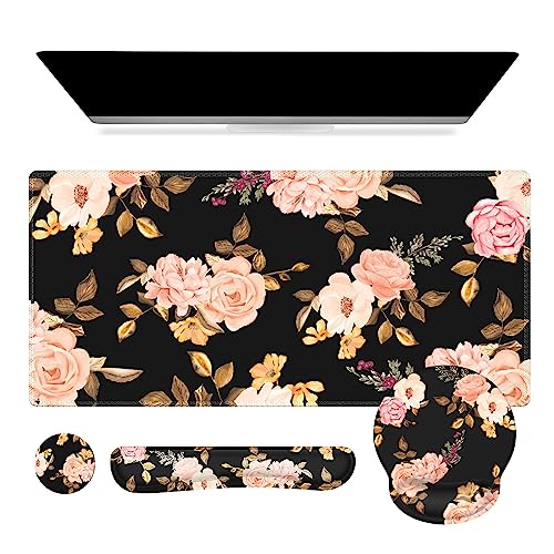 iCasso Desk Mat, Gaming Mouse Pad Wrist Support Set,4in1 XXL Large Mousepad + Keyboard Wrist Rest+Mouse Wrist Rest+Coaster Set with Ergonomic Design for Home Office Table Computer-Penoy - color: Penoy