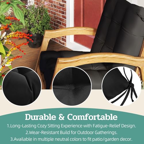 Outdoor Chair Cushions Set of 2, 42x21x4 Inch Patio Cushion for Dining/Rocking Chairs, High Back Soft Seat Pad with Ties, Indoor Outside Use, Fade-Resistant & Waterproof, Black - color: Black
