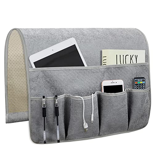 NB Sofa Armrest Organize Remote Holder Bedside Caddy Organizer With 5 Pockets，Non-Slip Couch Remote Control Holder Couch Armchair Caddy Accessories (Gray, 35''X18'') - color: Gray, size: 35''x18''