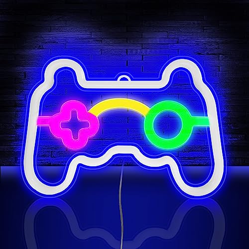 Vicloon Gamer Neon Sign, Gamepad Controller Shape - USB/Battery Powered LED Wall Light for Gaming Room Decor, Retro Arcade Gifts for Teens Boys Kids - color: Gamer Neon Sign