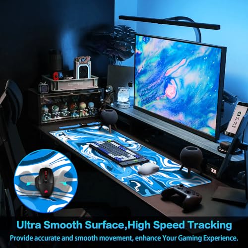 Canjoy Gaming Mouse Pad, Fluid Pattern Mouse Pad 35.4x15.7inch Large Extended Computer Mouse Mat Keyboard Full Desk Mousepad for Gaming, Office, Home - color: Blue-White Fluid, size: 900*400mm