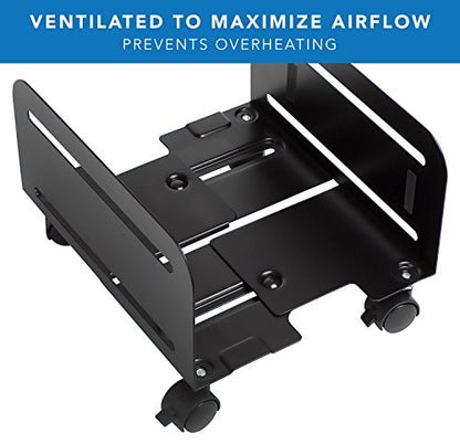 Mount-It! Computer Tower Stand, Adjustable PC Tower Cart with Lockable Caster Wheels, Heavy-Duty Steel Ventilated CPU Holder, 22 lbs, Fits 4.87-8.5 Inch Wide, for Floor Carpet Under Desk, Black