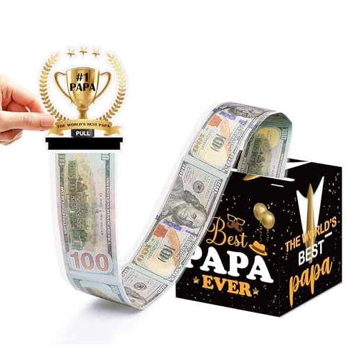 Father Birthday Money Pull Box for Cash, Happy Birthday Boxes Gifts for Money Pull Out Card, 50Pcs Transparent Bags - color: Yellow