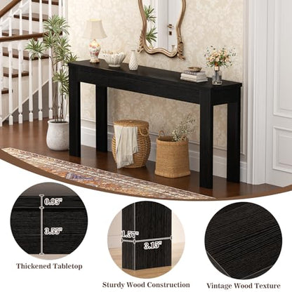 Armocity Console Table, 47" Farmhouse Wood Entryway Table, Sofa Tables Narrow Long Behind Couch, Entry Table for Entrance, Hallway, Living Room, Embossed Black - color: Embossed Black, size: 47"