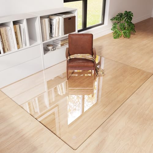 Tempered Glass Chair Mat 72"x54" – Ultra-Clear Office Chair Mat for Hardwood Floors & Low-Pile Carpets – Heavy-Duty 0.2" Scratch-Resistant Surface with Non-Slip Pads – Supports 1,000 lbs - size: 72"x54"