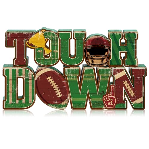 Bucherry Football Table Decoration 2026 Touch Down Wooden Centerpieces Happy Football Sign for Table, Touch Down Game Time Toppers Decor Sports Themed Tailgate Party Decorations for Home Office Shelf