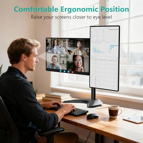 WALI Dual Monitor Stand, Freestanding Full Motion Monitor Desk Mount Fits 2 Screens up to 27 inches, Dual Monitors Arm Fits up to 22lbs, VESA 75x75 100x100 (MF002LM), Black - size: Dual, style: Steel Free Stand