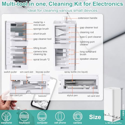 VICHYIE Keyboard Cleaning Kit with Brush, Computer Laptop Cleaner Kit, Phone Cleaning Tool, Multi-Function Cleaner Kit for Earbuds, Cellphones, PC, Screens, Camera Lens, Electronics Devices (White) - color: White
