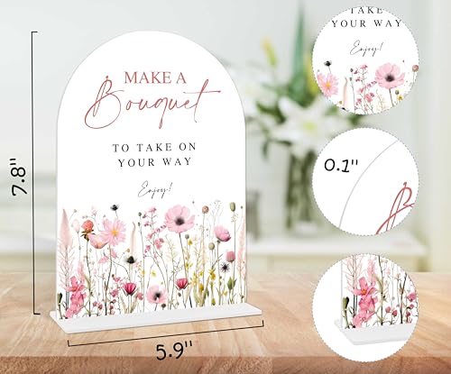 Pink Flower Make A Bouquet Sign, Flower Bar Supplies, Bridal Shower Decorations, Wedding Reception Decorations, Bridal Shower Centerpieces for Tables, Arch Acrylic Wedding Sign With Base-2 - color: Make A02