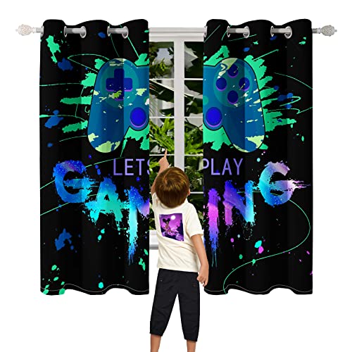 Gamer Curtains for Boys Bedroom Game Gamepad Short Window Curtain Colorful Blackout Gamepad Curtain for Teens Boys Gaming Room Wall Decor, 82 in x 63 in - color: Multi 02, size: 41"W x 63"L (Pack of 2)