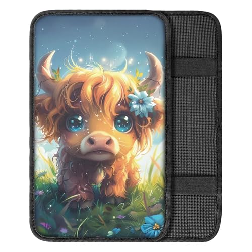 Wanyint Cute Highland Cow Car Center Console Armrest Cover Universal fit for SUV Truck Vans Sedans, Armrest Seat Box Cover Protector Pad Lid - color: Cute Highland Cow