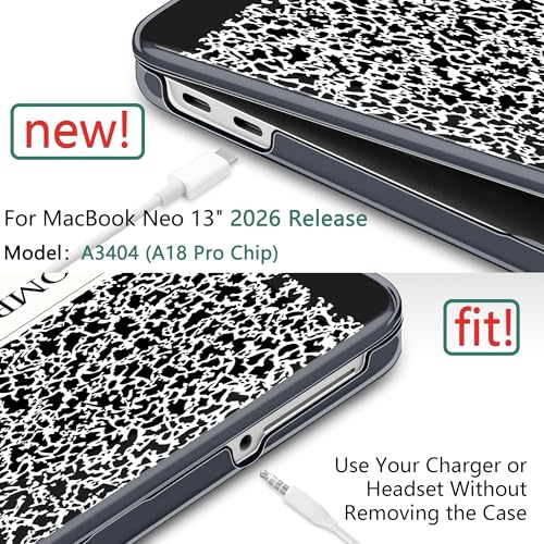 DONGKE Compatible with MacBook Neo 13 Inch Case 2026 A3404 A18 Pro chip & Touch ID, Plastic Hard Shell with Keyboard Cover, Screen Protector & Dust Plugs, Composition Book - color: Composition Book